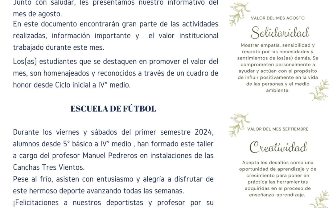INFORMATIVO DEL MES AGOSTO