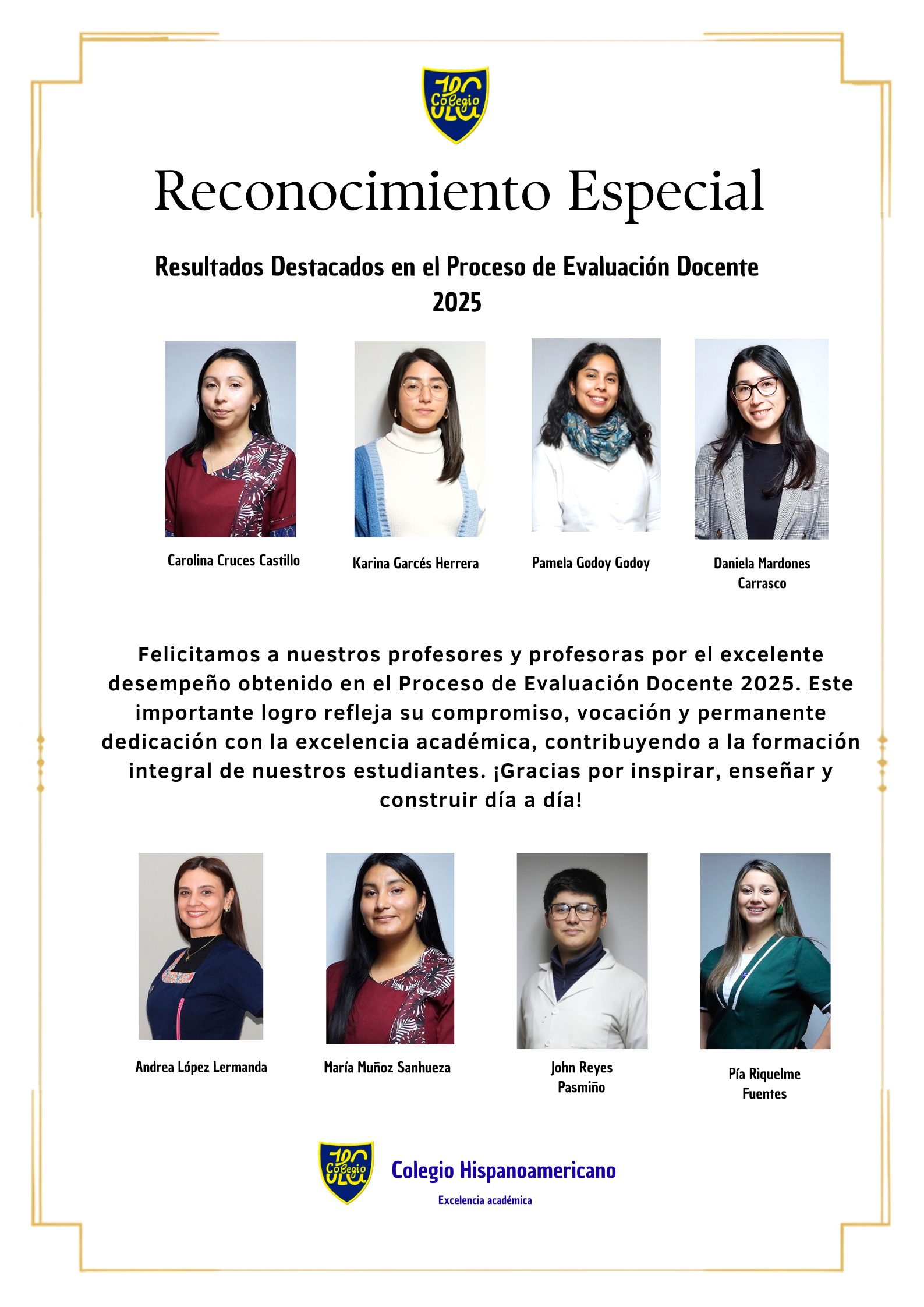 Reconocimiento Especial Resultados Destacados en el Proceso de Evaluación Docente 2025
